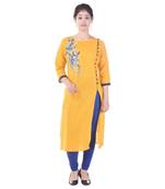 mustard cotton stitched quarter_sleeve kurtis