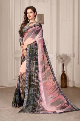 Multicolor printed georgette saree with blouse 1