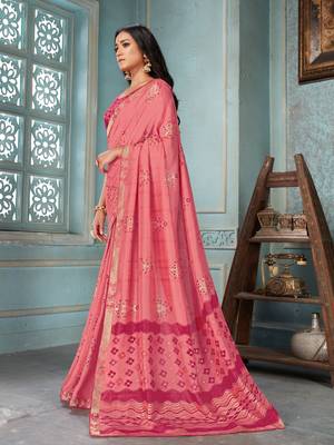 Pink printed faux georgette saree with blouse 2