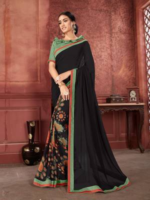 Black printed georgette saree with blouse 1