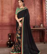 Black printed georgette saree with blouse