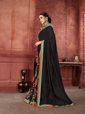Black printed georgette saree with blouse 2