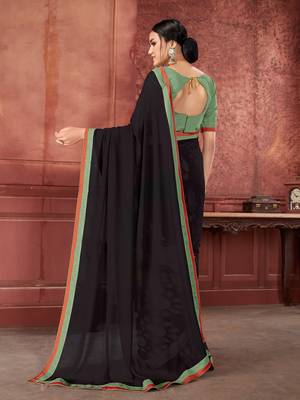 Black printed georgette saree with blouse 3