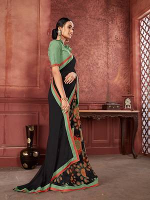Black printed georgette saree with blouse 4