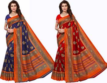 Combo Of 2 Printed Art Silk Saree With Blouse 1