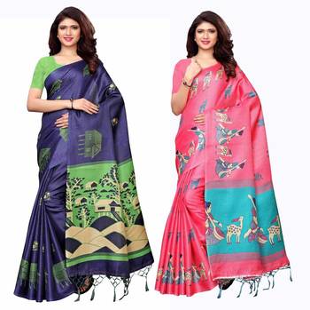 Combo Of 2 Printed Art Silk Saree With Blouse 1