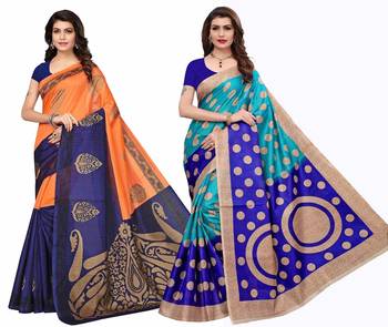 Combo Of 2 Printed Art Silk Saree With Blouse 1