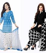 Combo Of 2 Printed Synthetic Unstitched Salwar With Dupatta