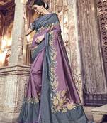 Mauve embroidered banarasi silk saree with blouse
