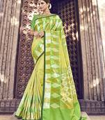 lime embroidered banarasi silk saree with blouse