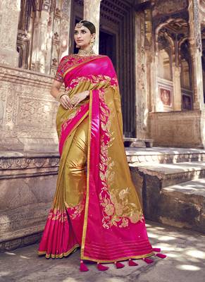 Olive embroidered banarasi silk saree with blouse 1