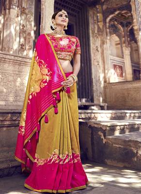 Olive embroidered banarasi silk saree with blouse 2