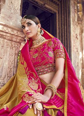 Olive embroidered banarasi silk saree with blouse 3