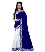 Blue velvet designer saree with blouse