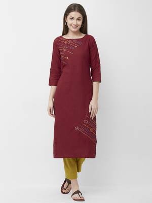 Maroon embroidered cotton kurtas-and-kurtis 1