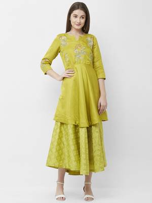 Green embroidered silk kurtas-and-kurtis 1