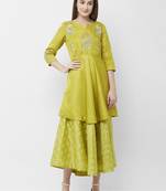 Green embroidered silk kurtas-and-kurtis