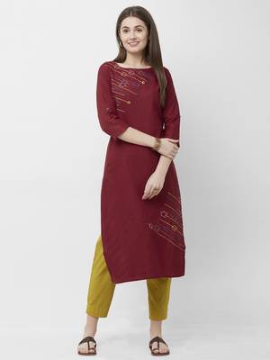 Maroon embroidered cotton kurtas-and-kurtis 3