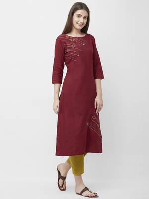 Maroon embroidered cotton kurtas-and-kurtis 4