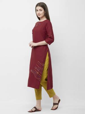 Maroon embroidered cotton kurtas-and-kurtis 5