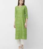 Green printed chanderi kurtas-and-kurtis