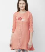 Peach embroidered cotton kurtas-and-kurtis