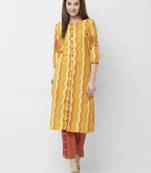 Orange printed cotton kurtas-and-kurtis