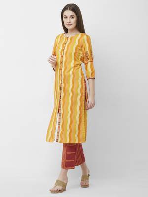 Orange printed cotton kurtas-and-kurtis 5