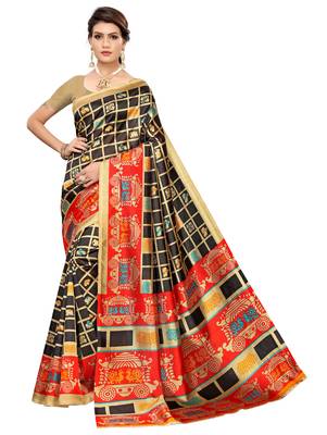 Multicolor printed art silk saree with blouse 1