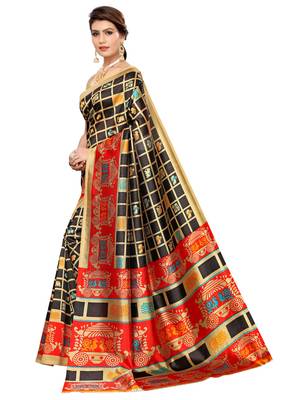 Multicolor printed art silk saree with blouse 2