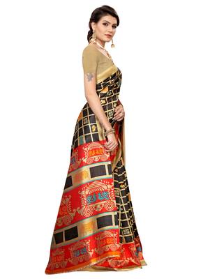 Multicolor printed art silk saree with blouse 3