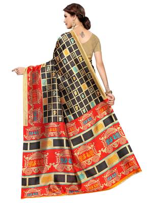 Multicolor printed art silk saree with blouse 4
