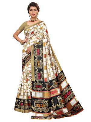 Multicolor printed art silk saree with blouse 1