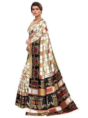 Multicolor printed art silk saree with blouse 2