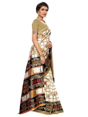 Multicolor printed art silk saree with blouse 3