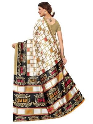 Multicolor printed art silk saree with blouse 4