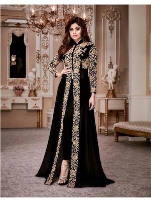 Black Gold Designer Wedding Wear Georgette Anarkali Suit 1