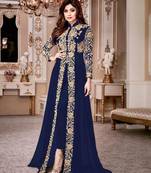 Navy Blue Gold Designer Wedding Wear Georgette Anarkali Suit