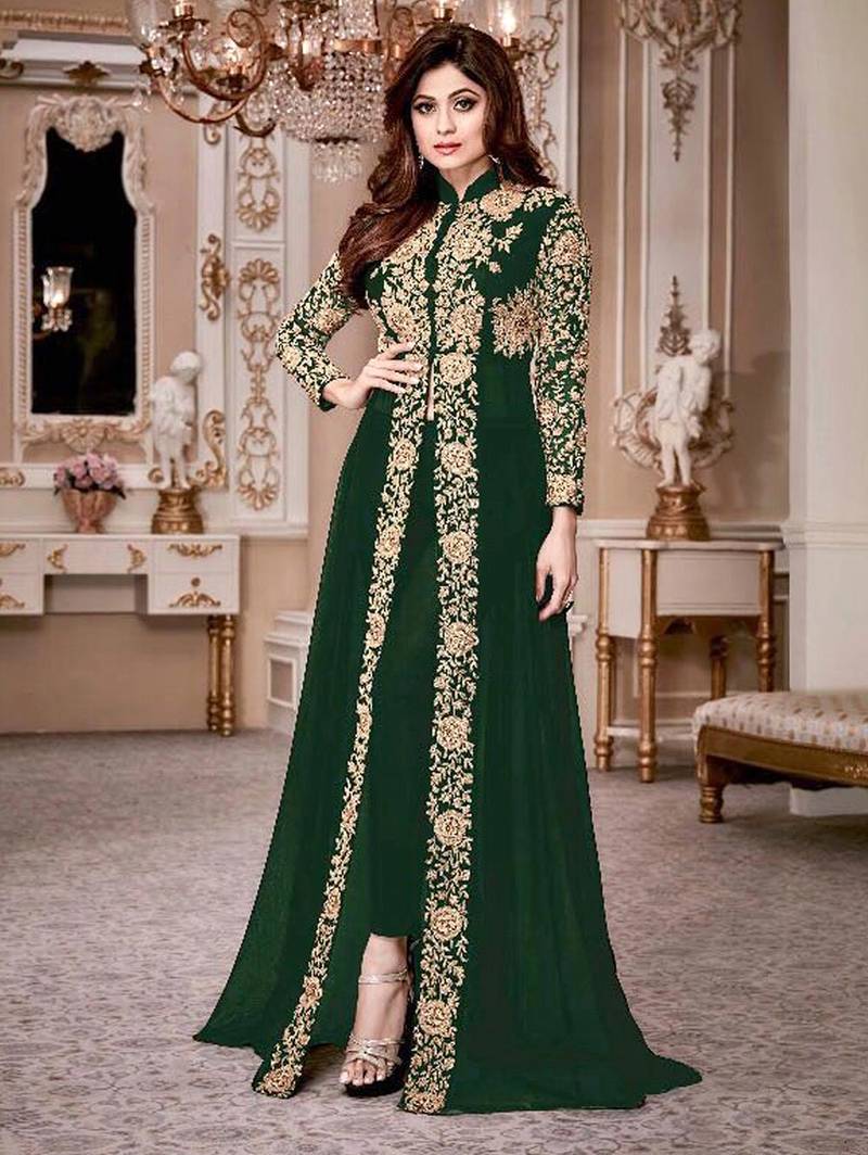 Green Gold Designer Wedding Wear Georgette Anarkali Suit - Zoharin - 3095827 Green Gold Designer Wedding Wear Georgette Anarkali Suit - Zoharin - 3095827