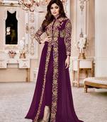 Purple Gold Designer Wedding Wear Georgette Anarkali Suit