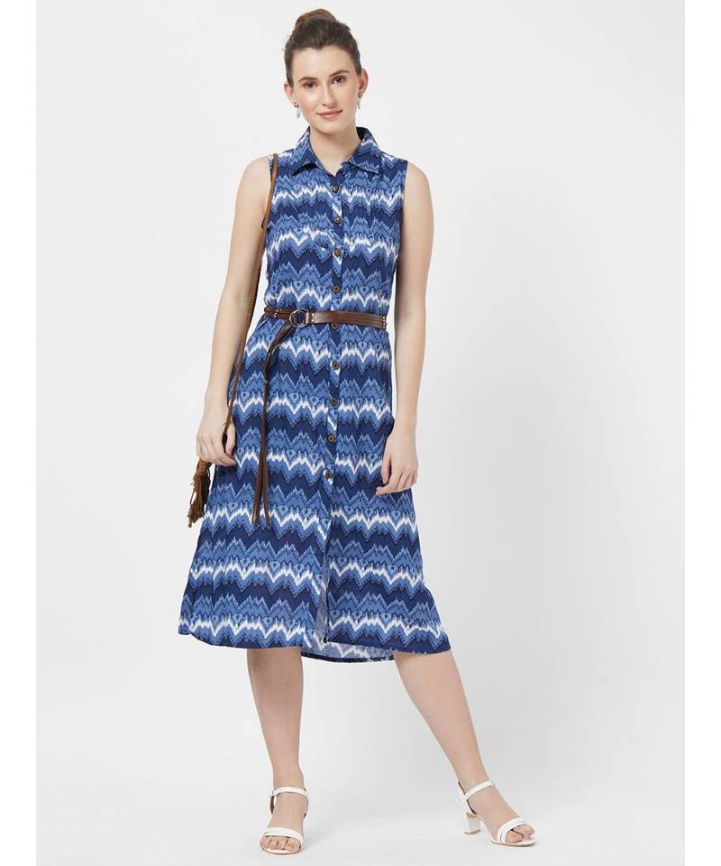 Viscose Shirt Dress with Contrast Piping And Sash