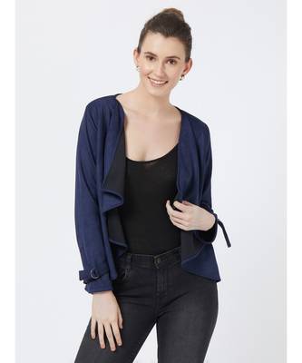 Women's Blue Shawl Collar Polyester Jacket 1