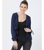 Women's Blue Shawl Collar Polyester Jacket
