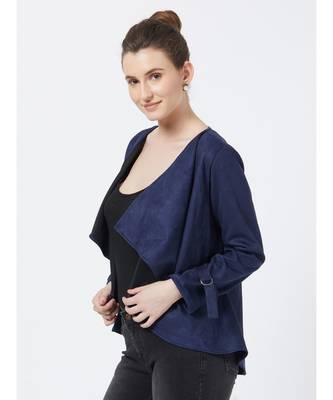 Women's Blue Shawl Collar Polyester Jacket 3