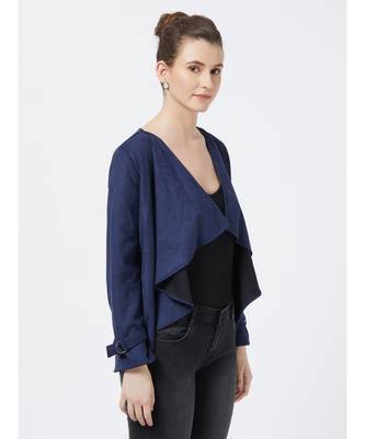 Women's Blue Shawl Collar Polyester Jacket 4