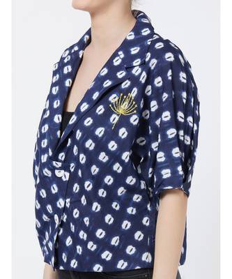 Women's Blue Tie-die Printed Viscose Jacket 1