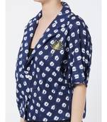 Women's Blue Tie-die Printed Viscose Jacket