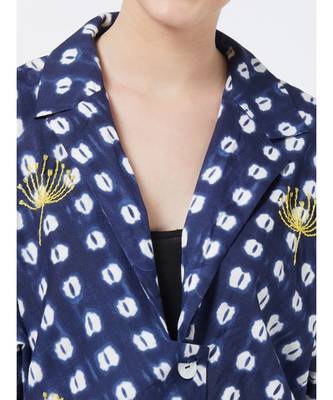 Women's Blue Tie-die Printed Viscose Jacket 2