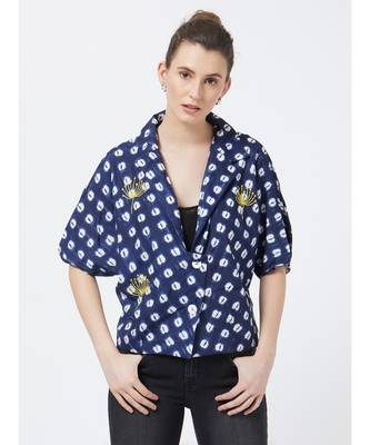 Women's Blue Tie-die Printed Viscose Jacket 3