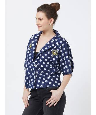 Women's Blue Tie-die Printed Viscose Jacket 4